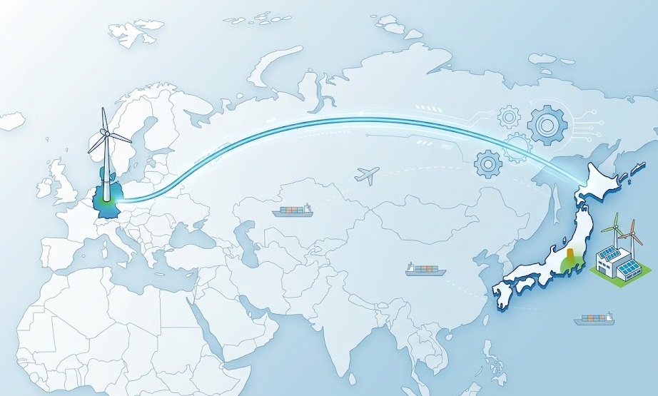 日本とデンマークの風力発電メーカー（ベスタス社）の提携イメージ