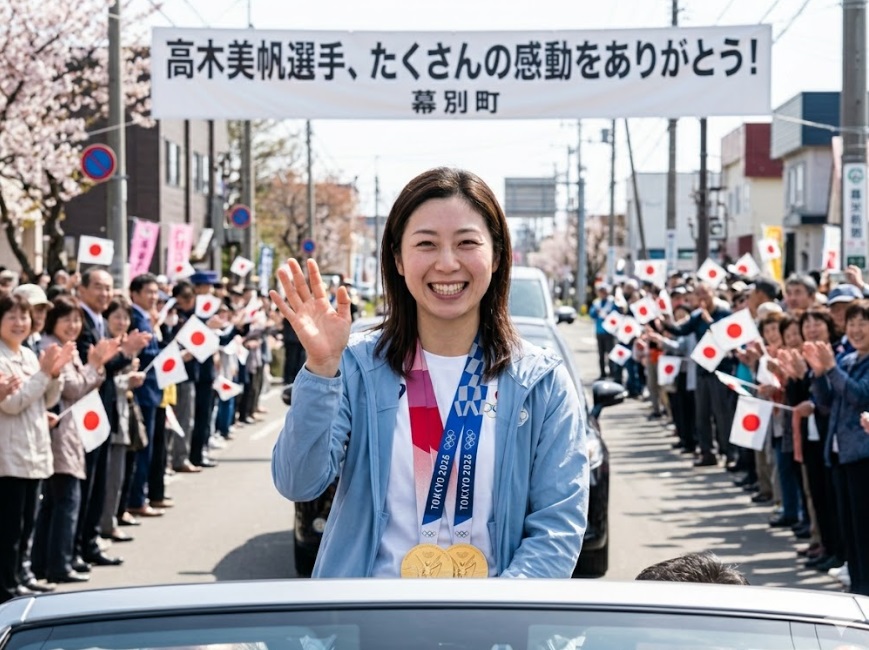 故郷・幕別町の引退パレードで「美帆スマイル」を見せる高木美帆